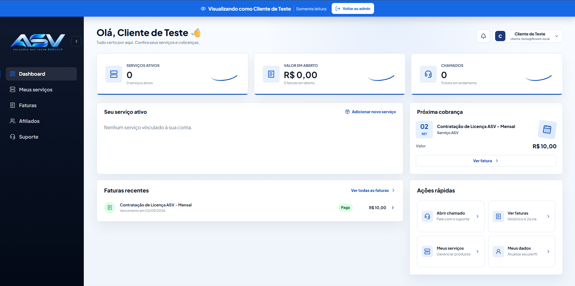Área do cliente ASV